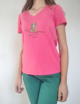 Tricou roz cu bufnita pictata imagine