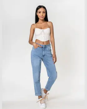 Blugi dama Mom Fit Nina Carter albastru deschis P502-22 M8 imagine