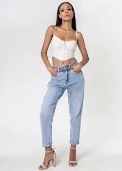 Blugi dama Mom Fit Nina Carter albastru deschis P502-23 M7 imagine