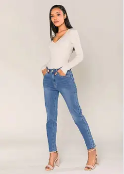Blugi dama mom fit Nina Carter albastru inchis P189-5 M7 imagine