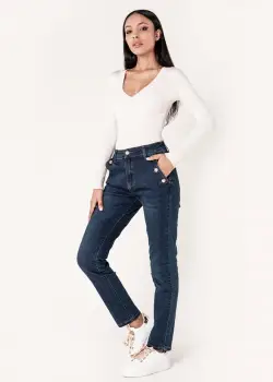 Blugi dama mom fit Nina Carter albastru inchis P216 M10 imagine