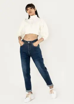 Blugi dama Mom Fit Nina Carter Albastru inchis P502-9 M8 imagine