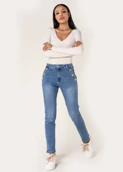 Blugi dama mom fit Nina Carter albastru P216 M10 imagine