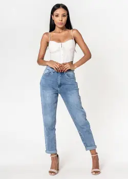 Blugi dama mom fit Nina Carter albastru P502-21 M7 imagine