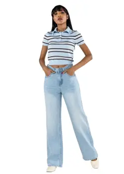 Blugi dama wide leg Nina Carter albastru deschis T001-1 M7 imagine