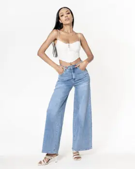 Blugi dama wide leg Nina Carter albastru deschis YY300-6 M10 imagine