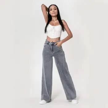 Blugi dama wide leg Nina Carter gri YY300-7 M10 imagine