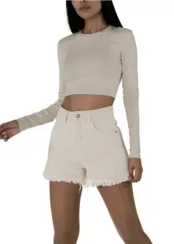 Blugi scurti bej Nina Carter cu terminatii franjurate J231-25 M7 imagine