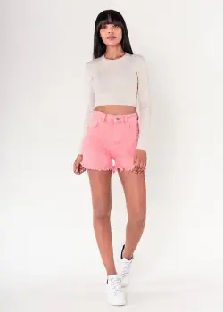 Blugi scurti coral Nina Carter cu terminatii franjurate J231-7 M7 imagine