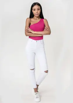 Blugi slim dama cu detalii rupte, Albi P501-10 M10 imagine