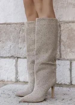 Cizme bej cu strasuri 72527A 110 imagine