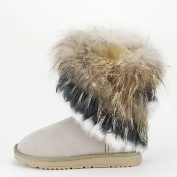 Cizme bej din piele naturala cu blanita naturala 8013 111 imagine