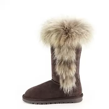 Cizme din piele naturala maro inchis cu blanita Eva imagine