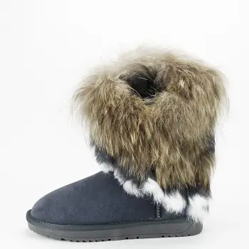 Cizme gri din piele naturala cu blanita naturala 8013 11 imagine