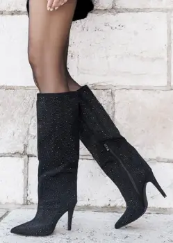 Cizme negre cu strasuri 72527A 110 imagine