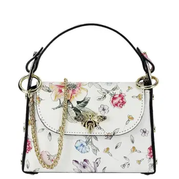 Geanta alba cu imprimeu floral din piele naturala 1602 122 imagine