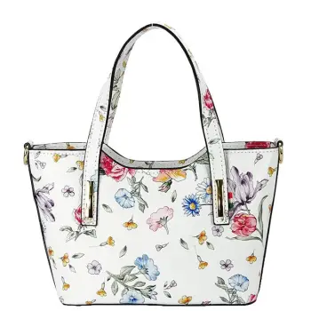 Geanta alba din piele naturala cu imprimeu floral 8904 131 imagine