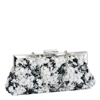 Geanta clutch alb arginitiu cu paiete BMN-1248 06 imagine