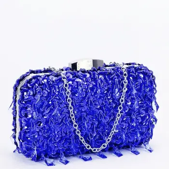 Geanta clutch albastra cu cristale si paiete BME6011 06 imagine