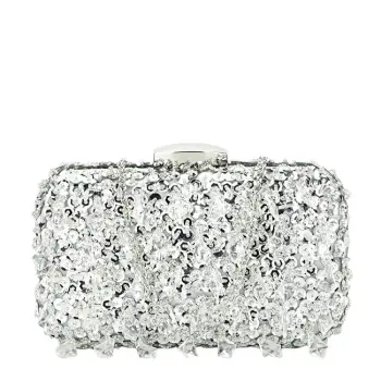 Geanta clutch argintie cu cristale si paiete BME6011 06 imagine