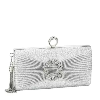Geanta clutch argintiu cu brosa BYH8815 05 imagine