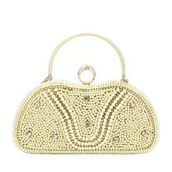 Geanta clutch bej auriu cu perle si pietricele BME-22732 05 imagine