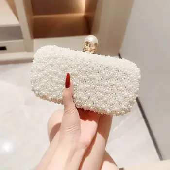 Geanta clutch ivoar auriu cu perle 1003 01 imagine