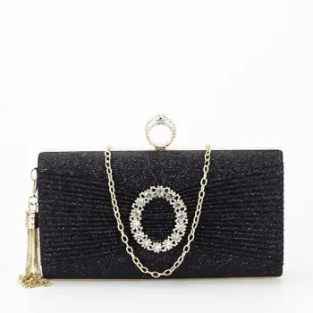 Geanta clutch negru cu brosa BYH-8815 05 imagine
