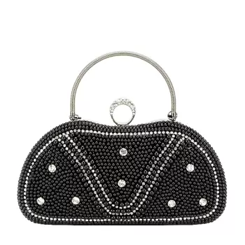 Geanta clutch negru cu perle si pietricele BME-22732 05 imagine