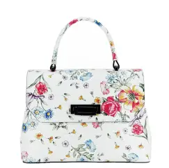 Geanta din piele alba cu imprimeu floral 8959 124 imagine