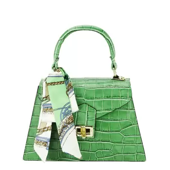 Geanta din piele naturala cu esarfa 8953 121 Verde imagine