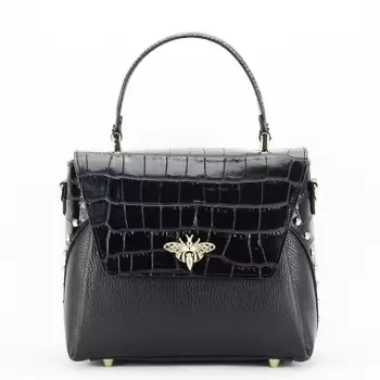 Geanta din piele naturala neagra cu brosa 1505 122 imagine