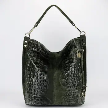 Geanta kaki din piele naturala cu imprimeu reptila 1915 M9 imagine