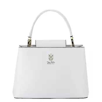 Geanta medie alba din piele naturala 8950 119 imagine