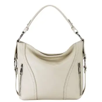 Geanta medie bej deschis din piele naturala 8931 124 imagine