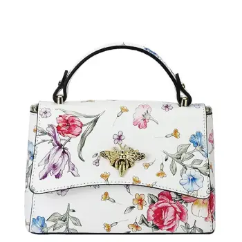 Geanta mica alba cu imprimeu floral din piele naturala 1523 120 imagine
