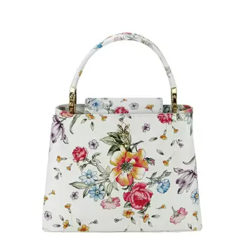 Geanta mica din piele natural cu imprimeu floral 8950 120 Alb imagine