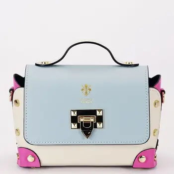 Geanta multicolora din piele naturala 1616 131 Crem imagine