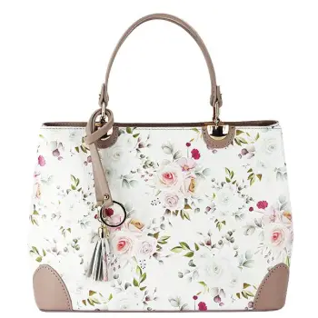 Geanta nude cu imprimeu floral din piele naturala 1330 M9 imagine