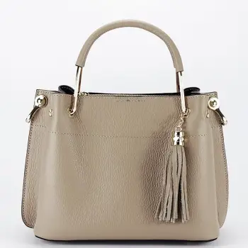 Geanta taupe deschis medie din piele naturala 8939 122 imagine