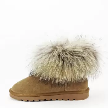 Ghete din piele naturala camel cu blanita Carina 19 imagine