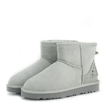 Ghete gri din piele naturala Bella imagine