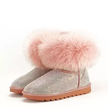 Ghete roz din piele naturala cu pietricele Barbie imagine