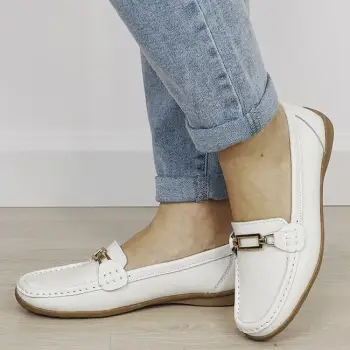 Mocasini albi de tip loafers din piele naturala 0511 01 imagine
