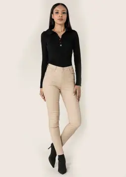 Pantaloni skinny din piele ecologica Bej LC001-2 M9 imagine