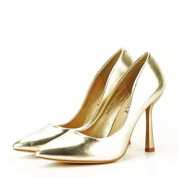 Pantofi aurii cu toc comod H1012 imagine
