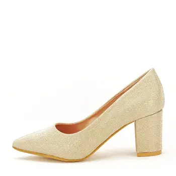 Pantofi aurii cu toc gros Narcisa imagine
