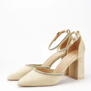 Pantofi bej eleganti cu pietricele argintii BSD38-3 03 imagine