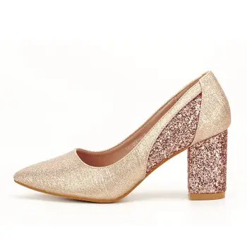 PANTOFI CHAMPAGNE CU TOC GROS LIANA imagine