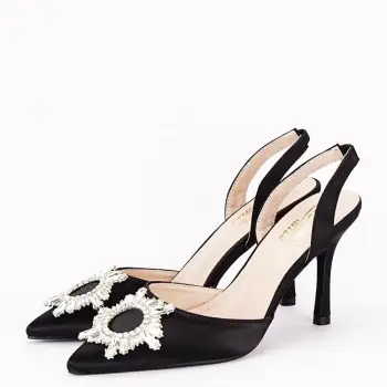 Pantofi negri eleganti cu brosa YES-92991-1 04 imagine